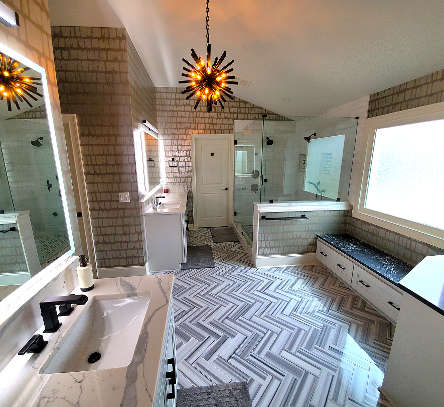 Modern bathroom with geometric tiles