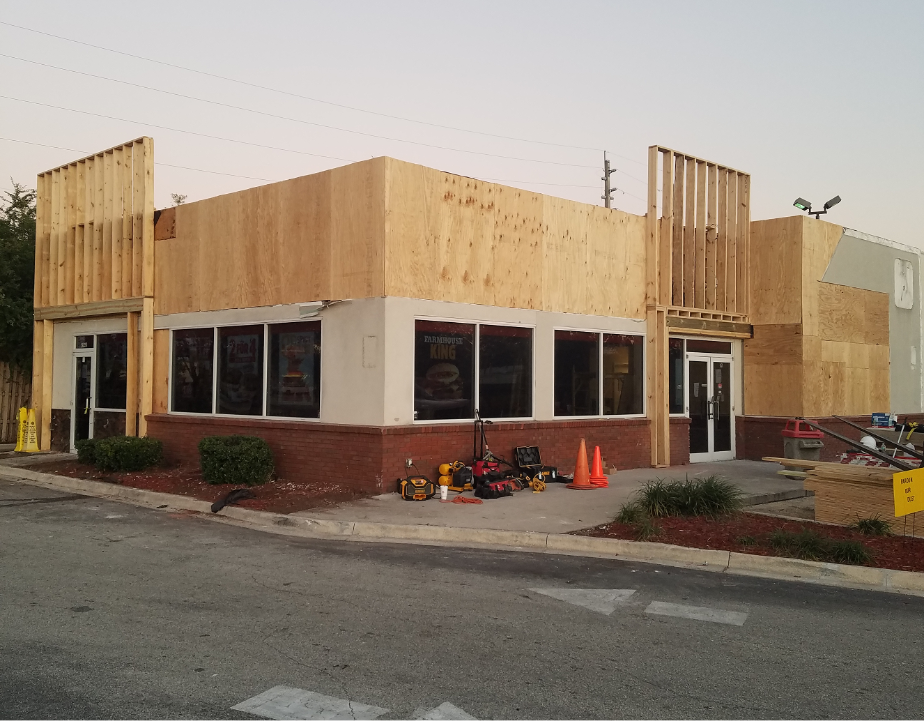 Construction site with plywood walls