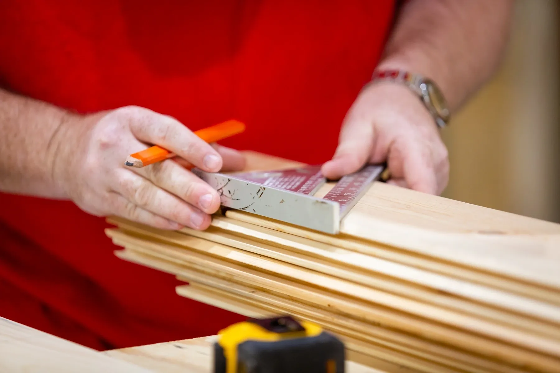 Woodworking tools and measurement in progress